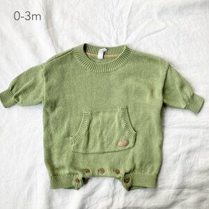 💙2/$25 Souris Mini 0-3 Months Baby Infant Green Knit Jumpsuit Jumper Romper